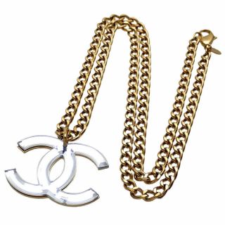 Authentic Vintage Chanel Necklace Silver Color Cc Logo Double C Ne2144