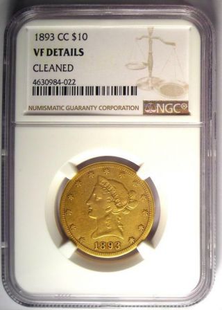 1893 - CC Liberty Gold Eagle $10 Carson City Coin - NGC VF Details - Rare 2
