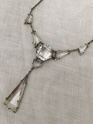 Vintage Antique Art Deco Rock Crystal Step Glass Paste Open Back Necklace