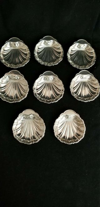 Set Of 8 Sterling Silver Sea Shell Shaped Nut Dishes/ 274 Grams