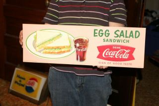 Vintage 1959 Coca Cola Egg Salad Sandwich Fishtail Restaurant Soda Pop 22 " Sign