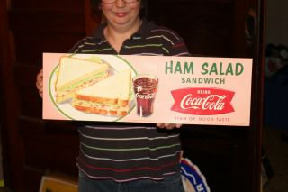 Vintage 1959 Coca Cola Ham Salad Sandwich Fishtail Restaurant Soda Pop 22 " Sign