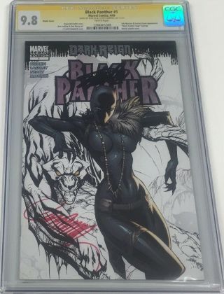 Black Panther 1 Rare B&w Sketch Signed Stan Lee & J.  Scott Campbell Cgc 9.  8 Ss