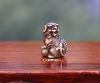 3 Cm Pure Bronze Chinese Foo Dog Lion Beast Animal Play Ball Amulet Sculpture