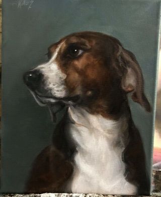 Barnes Oil Painting Vintage Antique Style Portrait Hound Beagle Dog Puppy
