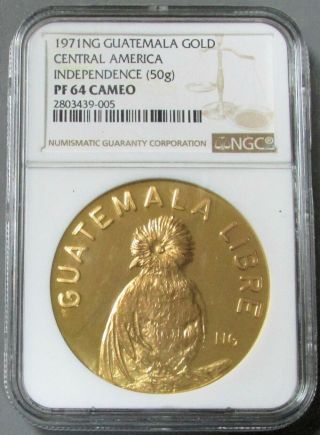 1971 Gold Guatemala Rare Proclamation 49.  8 Gram Medal Ngc Proof 64 Cameo