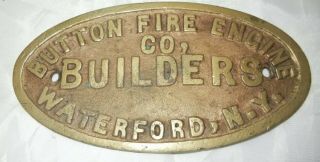 Button Fire Engine Co Brass Plate Waterford Fire Dept Ny Antique