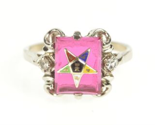 10k Syn.  Ruby Art Deco Order Of The Eastern Star Ring Size 7.  25 White Gold 67