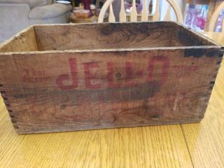 Vtg Jell - O Advertising Primitive Wood Dovetail Box Crate Leroy,  Ny
