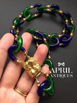 Vintage italian Archimede Seguso blue Green art deco beaded glass necklace 3