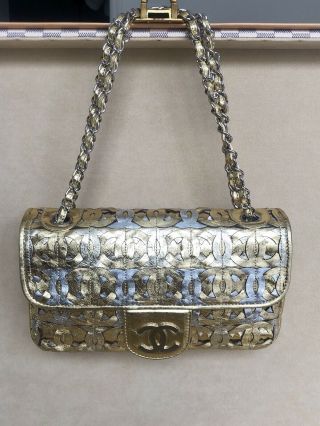 Rare Vintage Chanel Metallic Gold x Silver Limited Runway Flap Bag $5000, 2