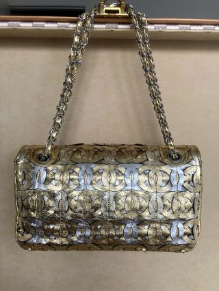 Rare Vintage Chanel Metallic Gold x Silver Limited Runway Flap Bag $5000, 3