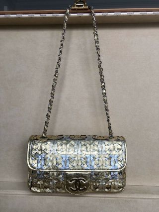 Rare Vintage Chanel Metallic Gold x Silver Limited Runway Flap Bag $5000, 4