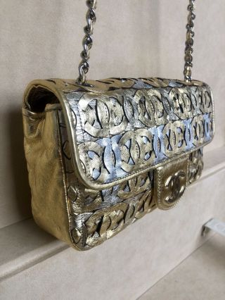 Rare Vintage Chanel Metallic Gold x Silver Limited Runway Flap Bag $5000, 6