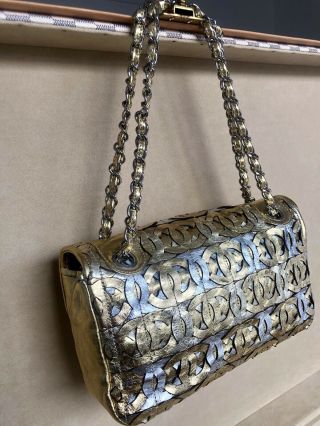 Rare Vintage Chanel Metallic Gold x Silver Limited Runway Flap Bag $5000, 7