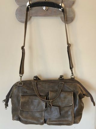 Vintage Ll Bean Distressed Brown Leather Duffle Shoulder Travel Bag