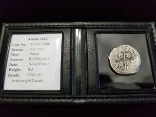Atocha Unusual 2 Reales Grade One Extremely Rare Overweight Coin 8.  3 Grams