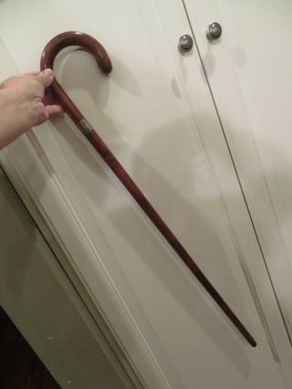 Vintage Mahogany Wood Walking Cane Walking Stick With Sterling Silver