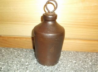 Antique Stoneware Small Crock Jug Wire Top 4 3/4 " Ink Or Salesman Sample