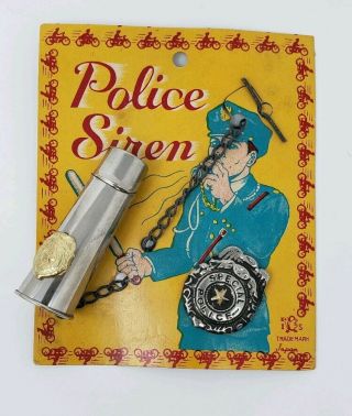 Vintage Novelty Toy - Police Siren - 1950s Japan Carded - Nos - Whistle - Badge