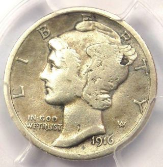 1916 - D Mercury Dime 10c Coin - Certified Pcgs Vf Details - Rare Key Date Coin