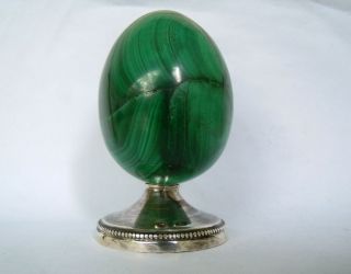 Imper.  Russian Malachite Easter Egg 84 Silver Stand,  Faberge Design 19 Century