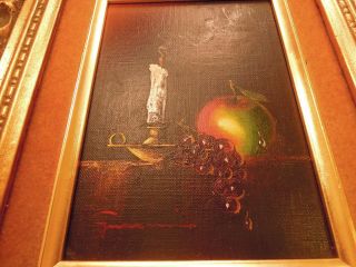 Antique Small Signed Oil Painting on Wood - Still Life 10 