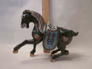 Antique Cloisonne Horse Statue Figurine Chinese Art Equestrian Enamel