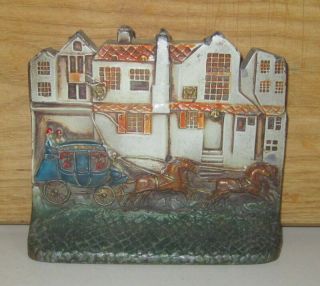 Antique Brass Doorstop/bookend Carriage Stagecoach/horses Running Through Town