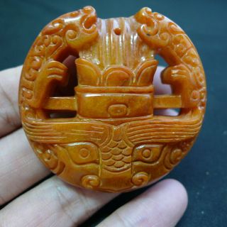 Exquisite Chinese Jade Old Fish Hand Carved Jade Dragon Head Pendant 503