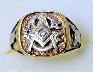 Antique Vtg Dason 10k Gold Diamond 3rd Degree Masonic Ring 6.  9grm Sze10 No Scrap