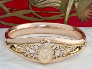 Exceptional C1905 Antique 12k Rose Gold Gf Fancy Bates & Bacon Bangle Bracelet