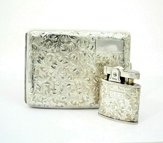 8664 - Stellar Ornate Vintage 950 Sterling Silver Cigarette Case & Lighter