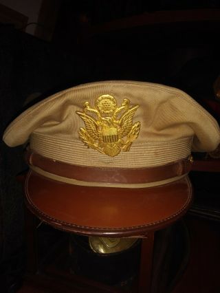 Ww2 Us Army Officer Visor Cap Hat 7 3/4 Backstrap Pacific Or Air Corps