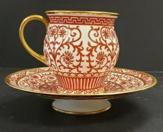 Vintage Victorian Red Transferware Demitasse Tea Cup & Saucer England