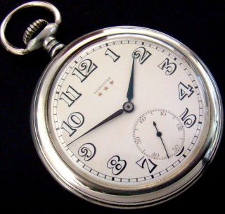 Vtg 1922 Longines Porcelain Dial Ss Pocket Mens Watch Second At Six