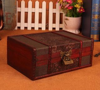Decorative Trinket Jewelry Lock Chest Handmade Wooden Storage Box With Lock
