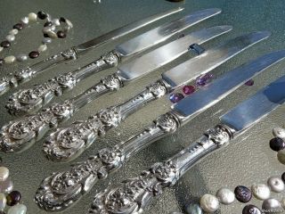 6 Sterling Silver Dinner Knives Set Reed Barton Francis 1 Flatware Plated Blade