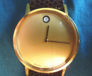 Rare Vintage Movado Museum Watch with Zenith Quartz Movement Gold Plated Bezel 4