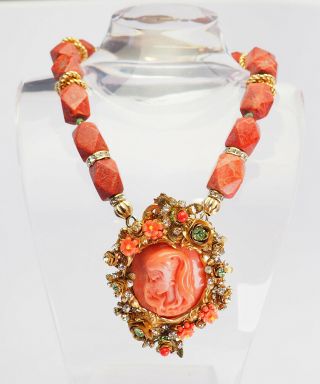 Stunning Large Cameo Woman Relief High Couture Runway Necklace Pin By Demario
