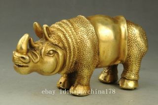 A pair Chinese old fengshui copper hand - carved rhinoceros Rhino statue e02 4