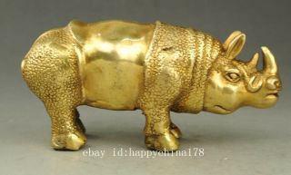 A pair Chinese old fengshui copper hand - carved rhinoceros Rhino statue e02 5