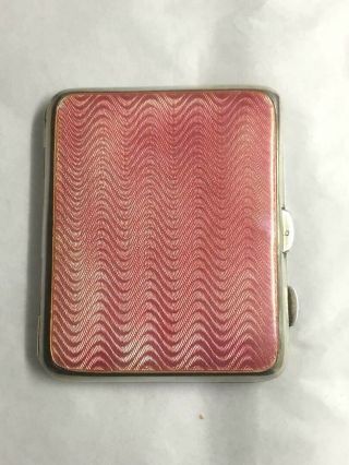 Antique Silver Cigarette Case Box Pink Guilloche Card Vesta Case 1919