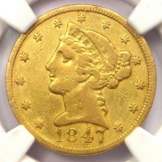 1847 - C Liberty Gold Half Eagle $5 - Ngc Vf Details - Rare Charlotte Gold Coin
