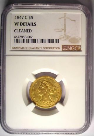 1847 - C Liberty Gold Half Eagle $5 - NGC VF Details - Rare Charlotte Gold Coin 2