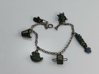 Vintage Antique Charm Bracelet Chinese Export Enamel Sterling.