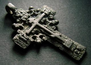 Ancient Bronze Cross Rare.  Religious Artifact 17 - 18 Century.  46 Mm.  (f.  126)