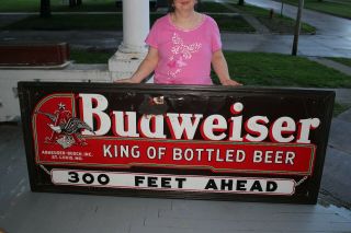 Huge Vintage C.  1940 Budweiser Beer Bar Tavern Gas Oil 77 " Embossed Metal Sign