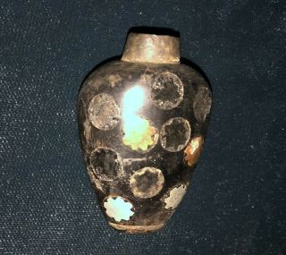 Antique Chinese Black Stone Snuff Bottle With Metal Inserts