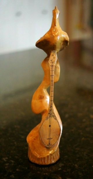 Antique Vintage Carved Wood Asian Crane Eggret Bird Lute Instrument Figurine